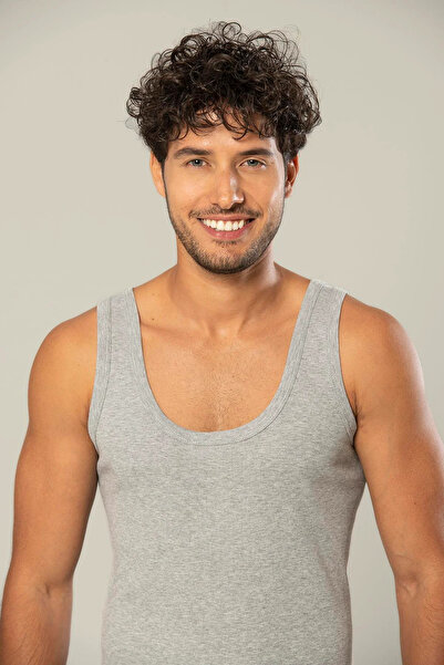 Erdem 3 Pieces, Men's Ribbed Undershirt, 100% Cotton, Gray