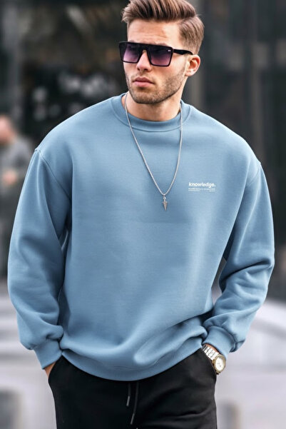 COMBİNE MİCHAİL Hanorac casual B.Mavi cu imprimeu text pentru bărbați