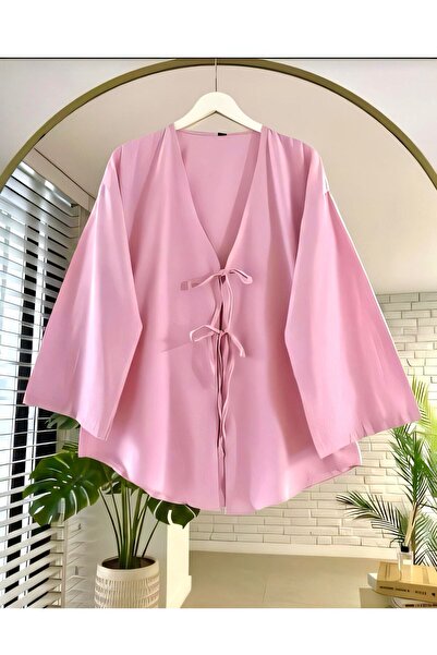 MEİLİN Pink Front Tie Kimono