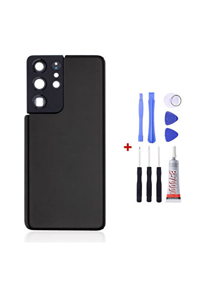 Yedcom Samsung S21 ULTRA Siyah Uyumlu Arka Kapak Arka Cam Pil Kapağı Tamir Setli