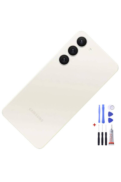 Yedcom Samsung S23 Beyaz Uyumlu Arka Cam Kapak Pil Kapağı Tamir Set Beraber