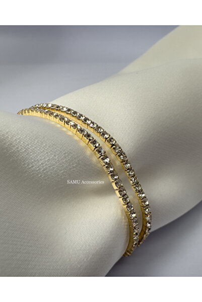 Samu Accessories مجموعة من 2 سوار فولاذي مرن من نوع تام تور - جولدن كريستال ف...