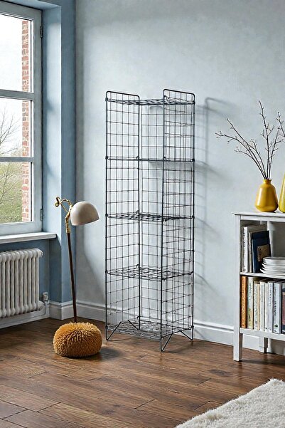 HCAtölye Ahşap Atölyesi 5 Raflı Tel Kitaplık Dekoratif Çok Amaçlı Kurulum Ger...