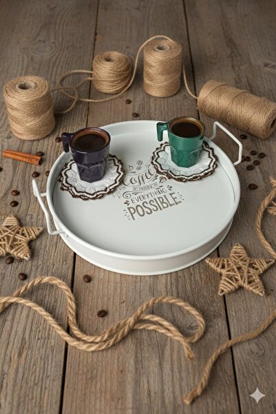 LeylArt White Metal Presentation Tray. Tea Coffee Cake Dessert Serving 27 cm ...