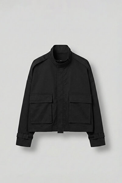 ablukaonline Jachetă premium pentru bărbați, cu croială boxy și buzunare, neagră