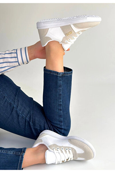 ALFA AKSESUAR 03 Lunga White Leather Lace-Up Sports Shoes