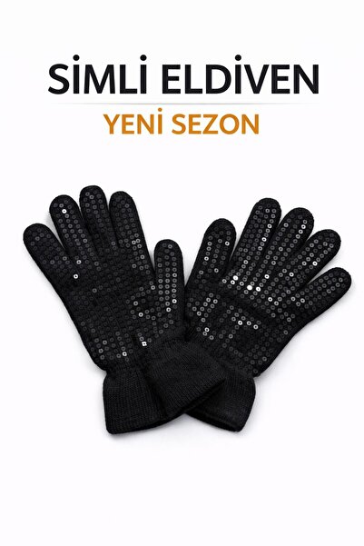 Luna Nueva Women's Sequin Gloves New Season Stylish Design Shiny Detailed Win...