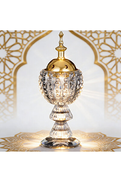 GENERAL Luxury Crystal Bakhoor Burner with Gold-Plated Lid | Arabic Style Inc...