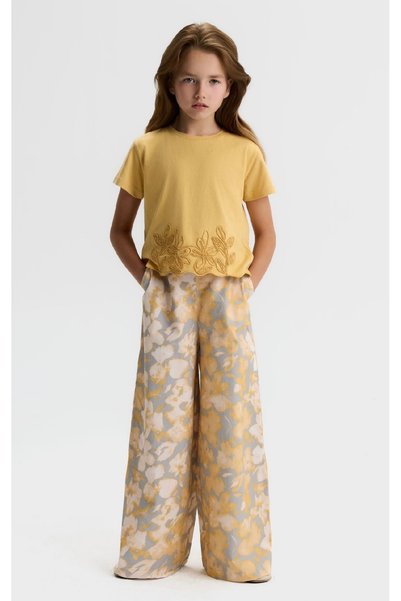 nk kids Li̇mi̇ Girl's Soft Flexible Textured Embroidery Detailed Jacket, Pants, T-Shirt 3-Piece Set