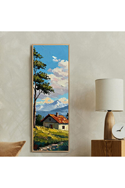 woodhomeworks Tek Parça Gerçek Ahşap dikey Panorama Çerçeveli Tablo şirin köy...