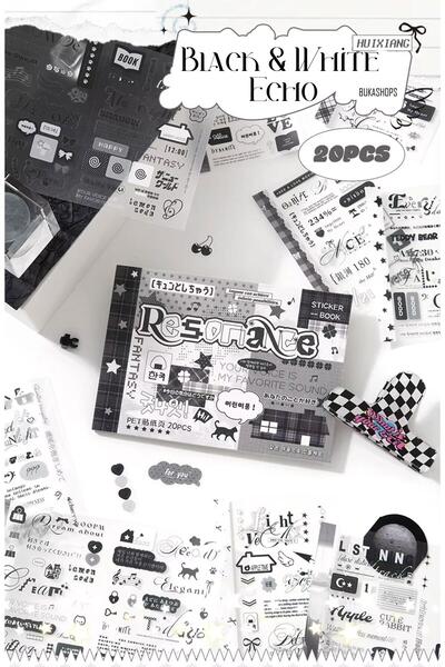 Buka Shops Bullet Journal and Scrapbook Sticker Set - 40 Pieces Black & White...