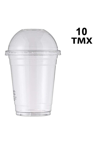 OEM Set 10 Pahare de Unica Folosinta din Plastic Transparent cu Capac 360ml