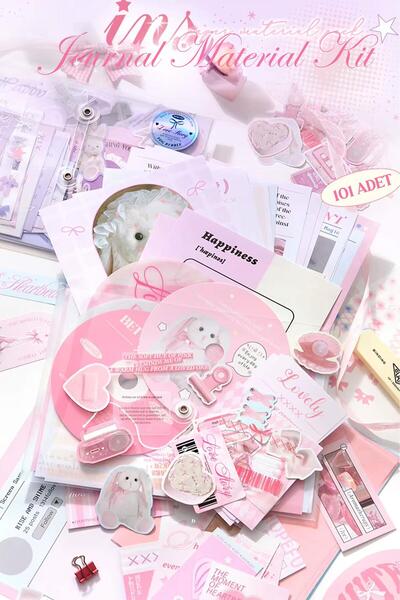 Buka Shops Journal and Scrapbook Set - 101 Piece Pink Coquette Rabbit Themed ...