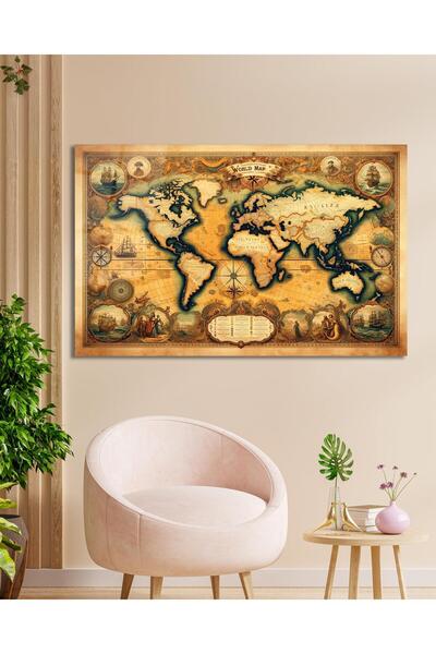 idealizbiz Abstract Gold Colored World Map Glass Painting Modern Office Room ...