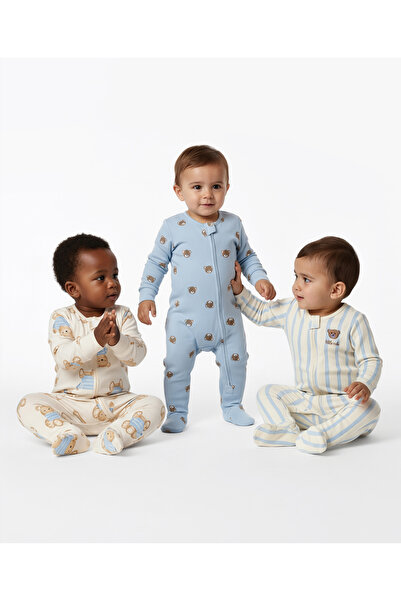 Bonfino 100% Cotton Bear Printed Sleepsuits (Pack Of 3) - Multicolor
