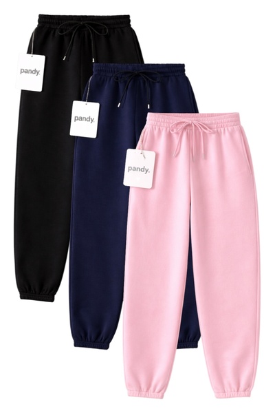 pandy 3-Piece Unisex Full-Fit Sweatpants with Elastic Cuffs