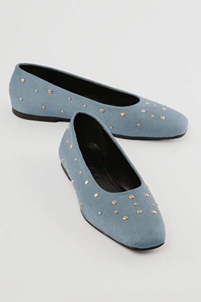 Mubiano Women's Suede Ballerinas Square Toe Staple Detailed Casual Talia Deni...