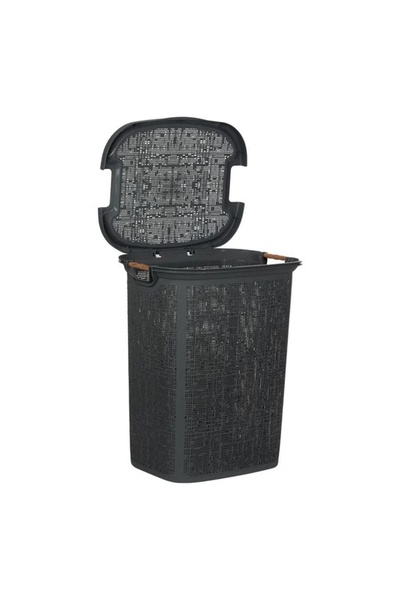 ELITECOMMERCEMARKET Cos Rufe Antracit cu Manere din Lemn 46x37x57,5cm - 60L