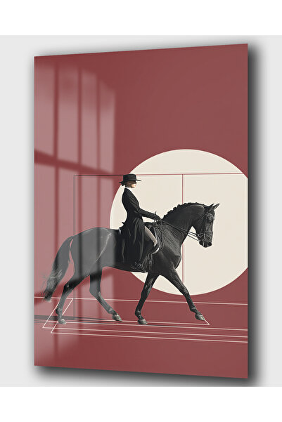 DEKA AKSESUAR LÜKS AT DESENİ CAM TABLO DEKORATİF DUVAR AKSESUARI