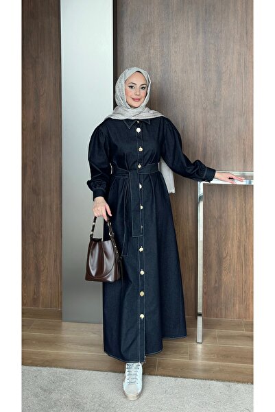 lurex moda Gold Buttoned Denim Dress