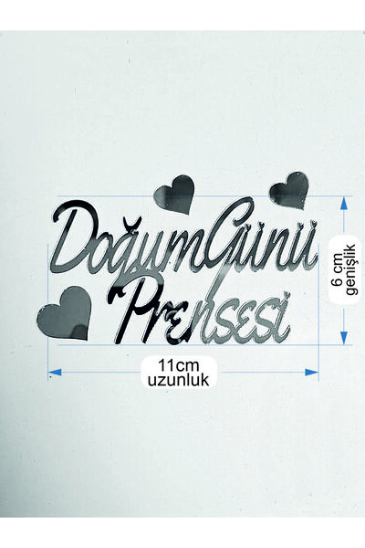 yusufdesigner DOĞUM GÜNÜ PRENSESİ GÜMÜŞ PASTA ÖNÜ PLEKSİ YAZI,PASTA YAZISI,DO...