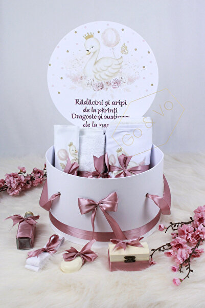 GoVo Kids Trusou botez Fetita, 9 piese, Lebada Roz Pudra – Set complet botez,...