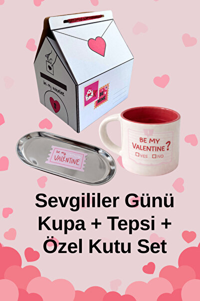 Beige & Stone Be My Valentine Sevgililer Günü Kupa & Tepsi Hediye Seti Özel K...