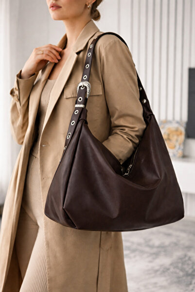 Melos Butik Women's Bitter Brown Belt Detailed Casual Soft Leather Hand and S...