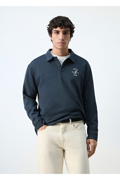 MANGO Man Grafik işlemeli %100 pamuklu polo yaka tişört