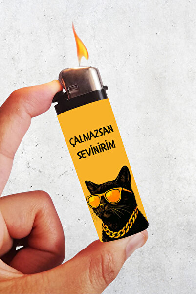 Huggy Craft Çalmazsan Sevinirim Kedili Renk Kedili Baskılı Klasik Çakmak, Tek...