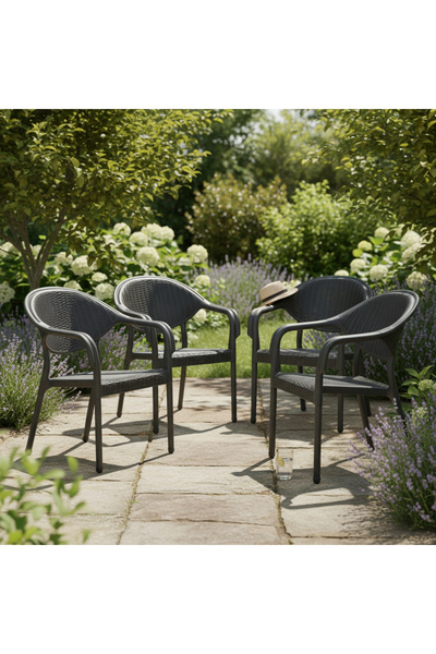 Asil Konsept 4 Adet Bambu Plastik Rattan Bahçe Balkon Teras Sandalyesi Gizli ...