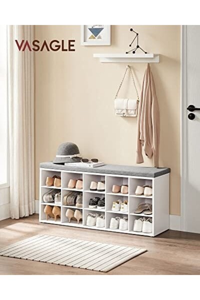 Talis Pantofar bancuta hol cufar cu depozitare, Santo Living, Alb-Gri, 105x30...