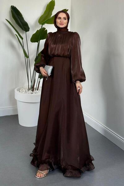 Şulemoda Giyim Grass Green Evening Dress Brown