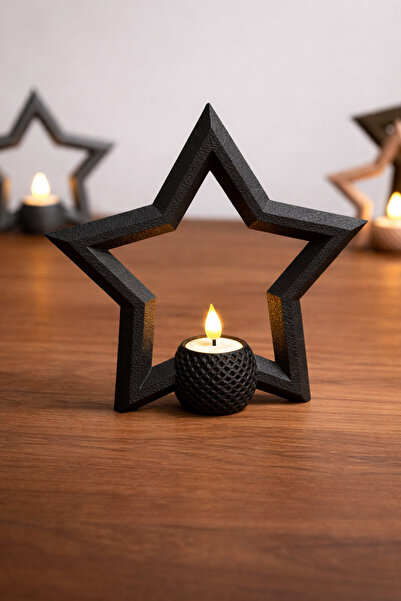 Silva Co Dekoratif Yıldız Mumluk – Modern Masa Üstü Aydınlatma + LED Mum