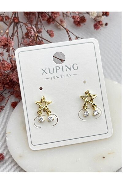 XUPING JEWELRY KUYUMCU SERİ 14K RENGİ YILDIZ UCU ZİRKON TAŞLI ÇELİK KÜPE