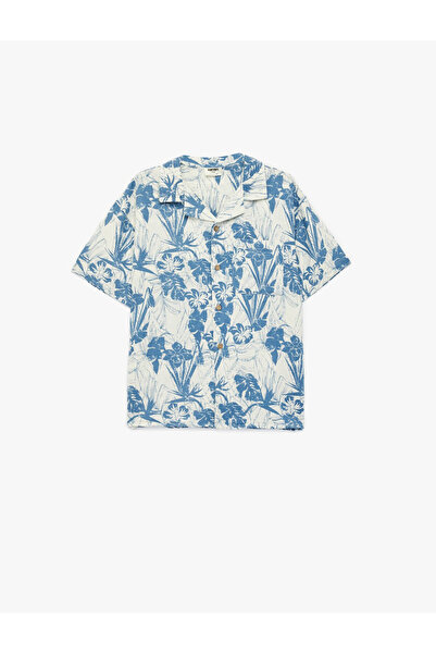 Koton Блуза с къс ръкав от смес от вискоза и лен с мотив
