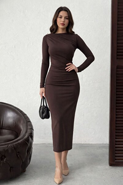 heree Asymmetrical Draped Long Slim Fit Stylish Women's Evening Dress