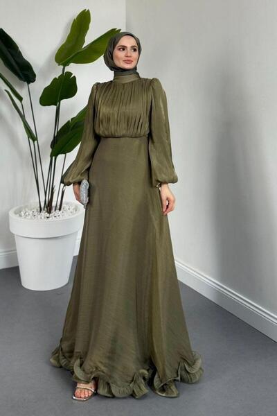 Şulemoda Giyim Grass Green Evening Dress Khaki