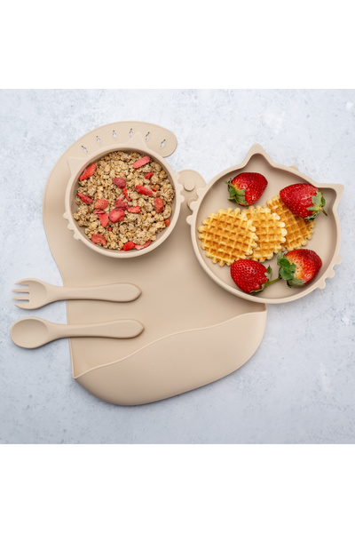 Bebelul Set Diversificare, AppeKids, 100% Silicon, Kitty - Bej