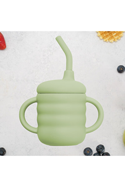 Bebelul Silicone cup with straw, AppeKids - GREEN