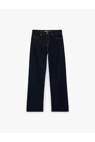Koton Normal Bel Cepli Düğmeli Düz Paça Pamuklu Denim Pantolon - Straight Fit...