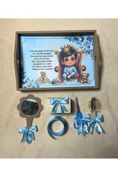 Botez Set tavita pentru taiere mot la baietei- rege baietel BLUE, 6 piese