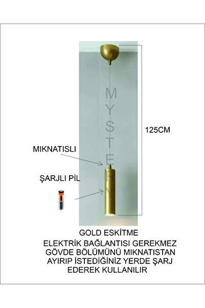 MYSTERY ŞARJLI günışığı boru tipi Dekoratif Tavan Ayna Sarkıt Tekli Modern Iç...