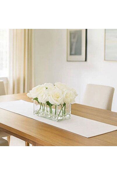 SBR Glass Vase with 8 White Roses 20x10x18cm