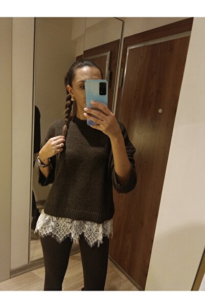 Melis Tuna Butik Dantel Detaylı Kazak