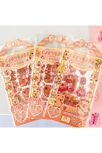 ÖZ OFİS Capybara Kapibara Şeffaf Çantalı Sticker Seti 3 Paket 9 Sayfa