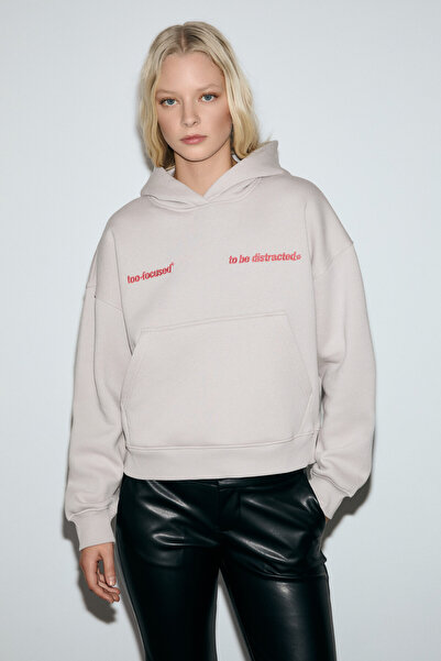 GRIMELANGE Silent women's hooded organic cotton sweatshirt with fleece lining...