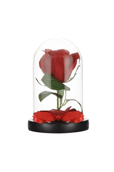 SBR Decorative Dome with Red Artificial Rose Ø10.5x17cm