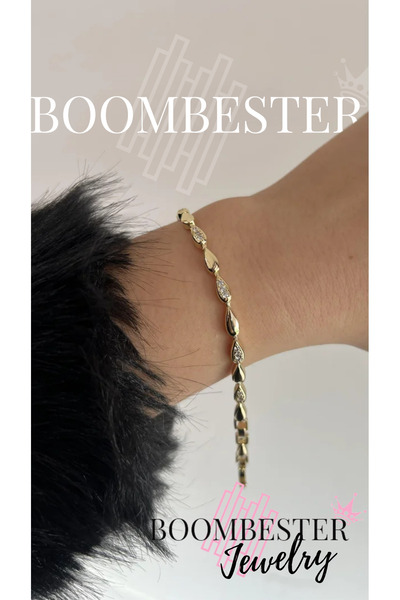 BoomBester Gold Color Drop Shape Stone Embellished Premium Metal Bracelet