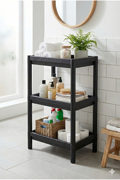 Homerest 3 Katlı Siyah Çok Amaçlı Mutfak Banyo Organizer Rafı Plastik Portati...